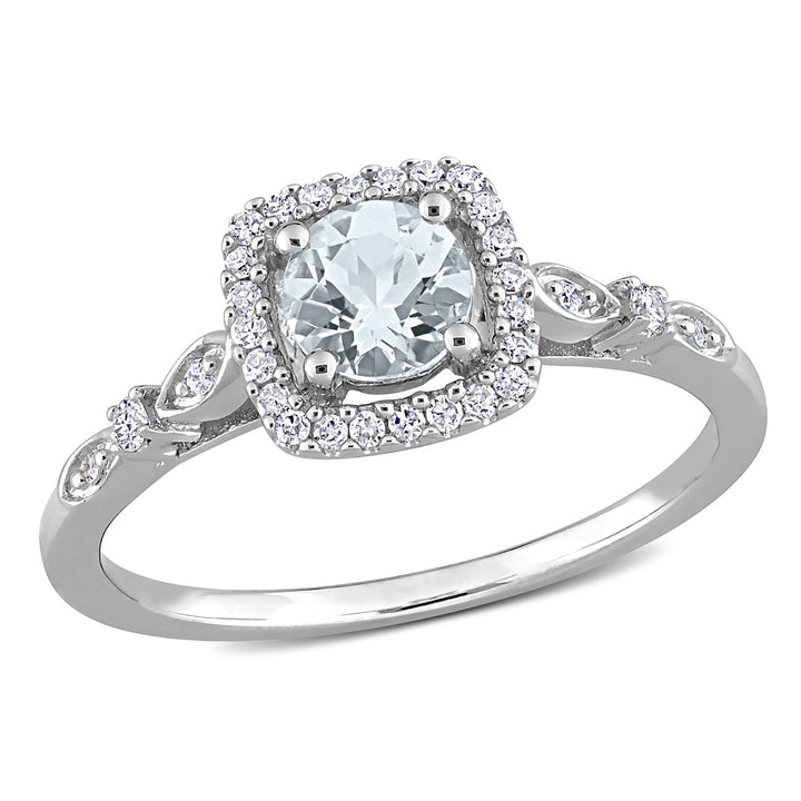 2/5 Carat (ctw) Aquamarine Ring in Sterling Silver with Accent Diamonds Image 1