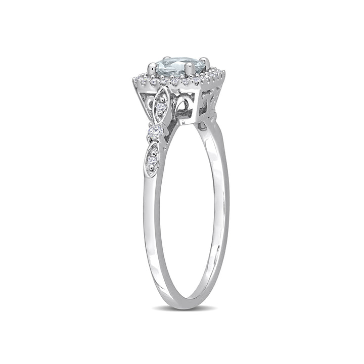 2/5 Carat (ctw) Aquamarine Ring in Sterling Silver with Accent Diamonds Image 4