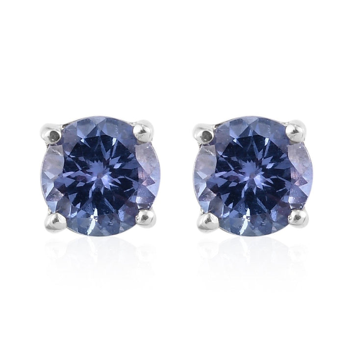 18K White Gold Filled Round Crystal Blue Stud Earrings Image 1