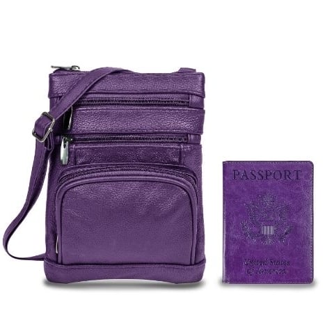 Leather Crossbody Bag with CDC Passport Holder- 5 Colors Image 1