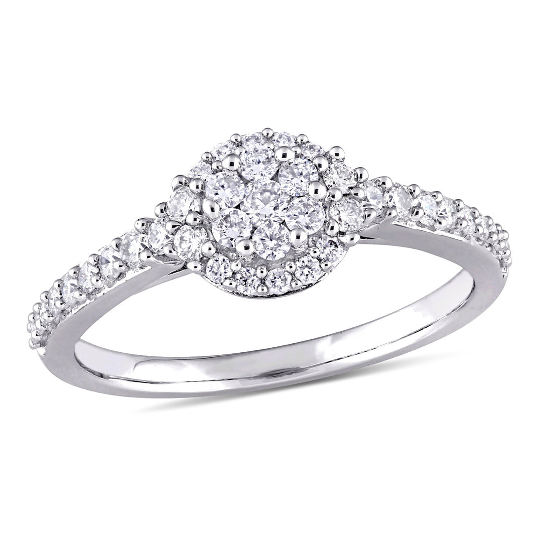 1/2 Carat (ctw H-I, I2-I3) Diamond Engagement Halo Ring in 14K White Gold Image 1