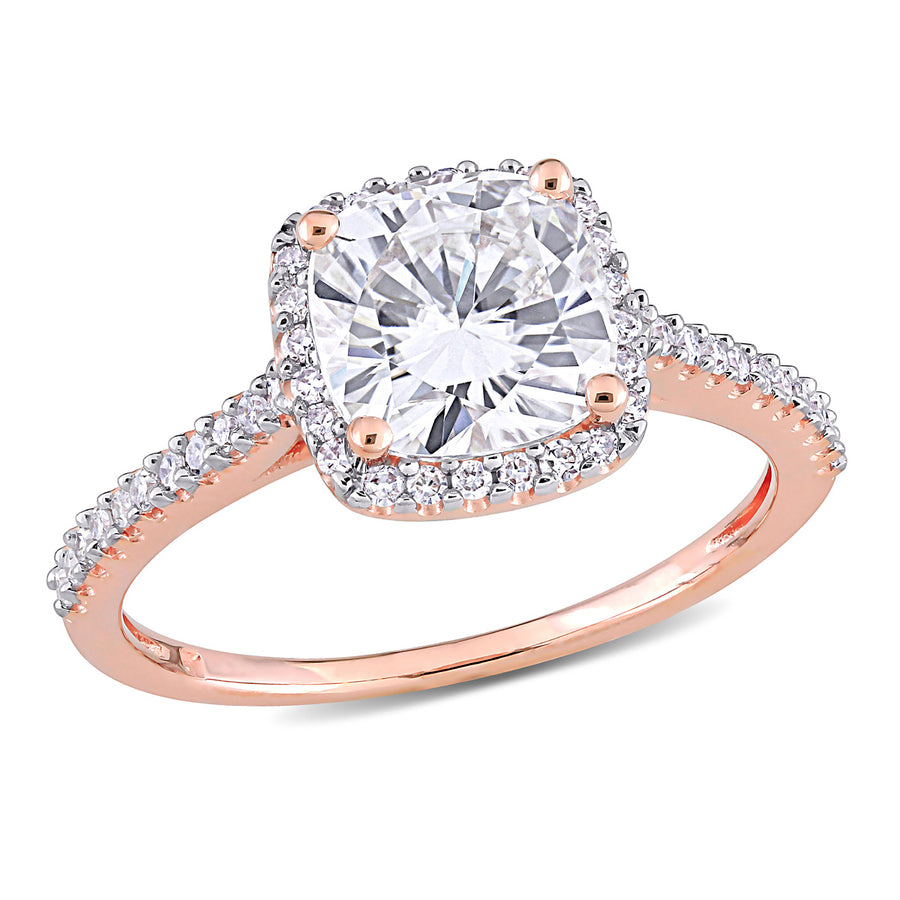 2.00 Carat (ctw) Lab-Created Cushion Moissanite Engagement Ring 14K Rose Gold with Diamonds Image 1