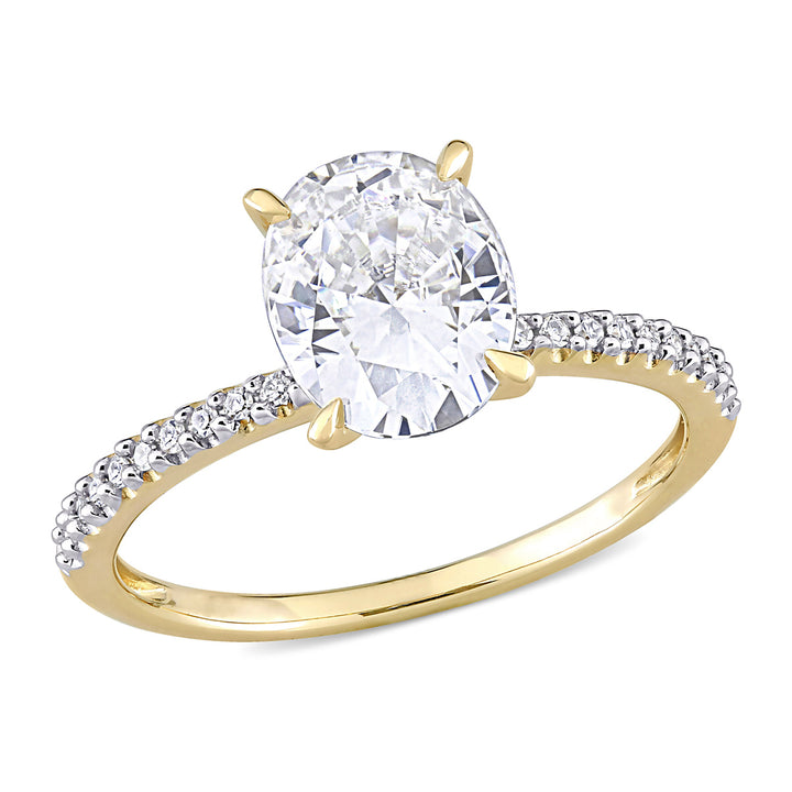 2.00 Carat (ctw) Lab-Created Oval Moissanite Solitaire Engagement Ring 14K Yellow Gold with Diamonds Image 1