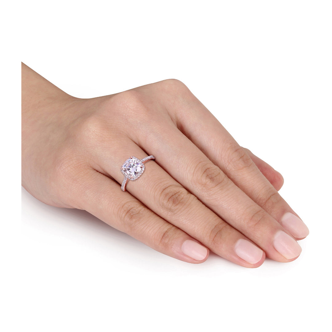 2.00 Carat (ctw) Lab-Created Cushion Moissanite Engagement Ring 14K Rose Gold with Diamonds Image 2