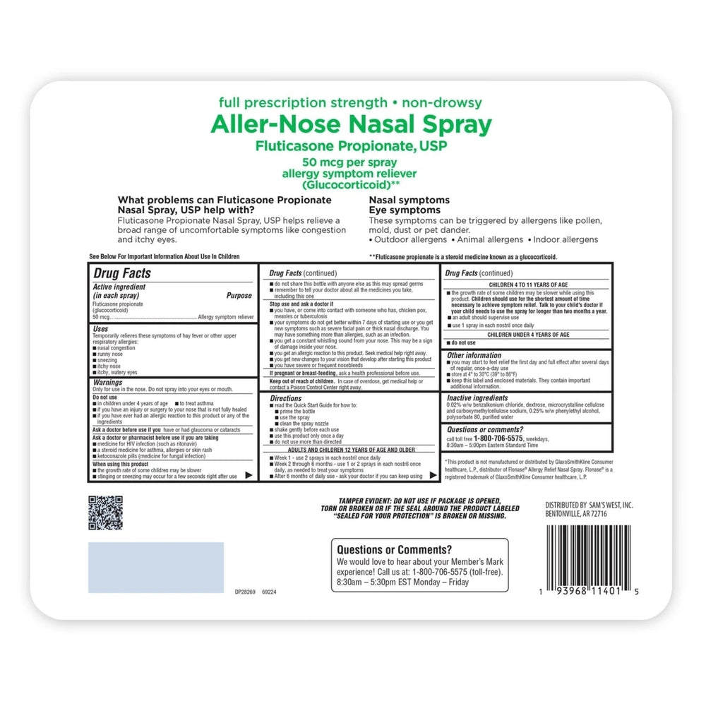 Members Mark 50mcg Aller-Nose Fluticasone Nasal Spray 0.62 Fl Oz (6 Count) Image 2