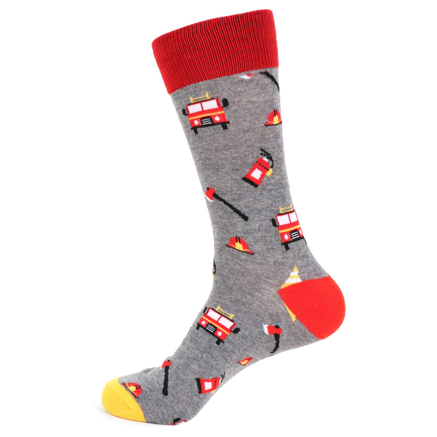 Fun Socks Mens Firefighter Novelty Socks Grey and Red with Yellow Fireman  Firemen Socks Image 1