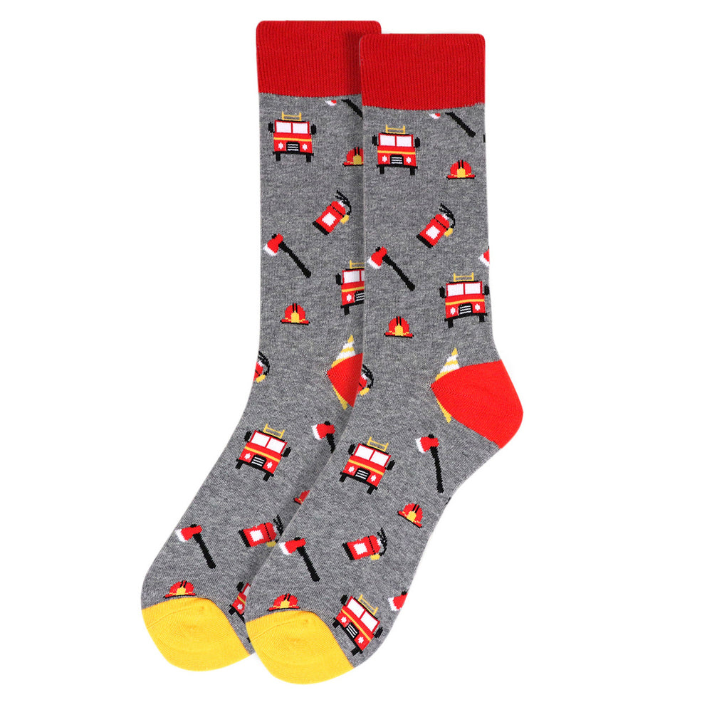 Fun Socks Mens Firefighter Novelty Socks Grey and Red with Yellow Fireman  Firemen Socks Image 2