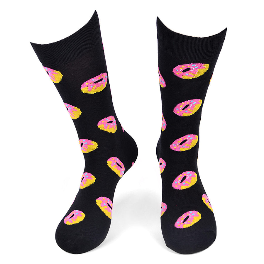Fun Socks Mens Donut Novelty Socks Black and Pink Lovers Bakery Pastries Donuts Image 1