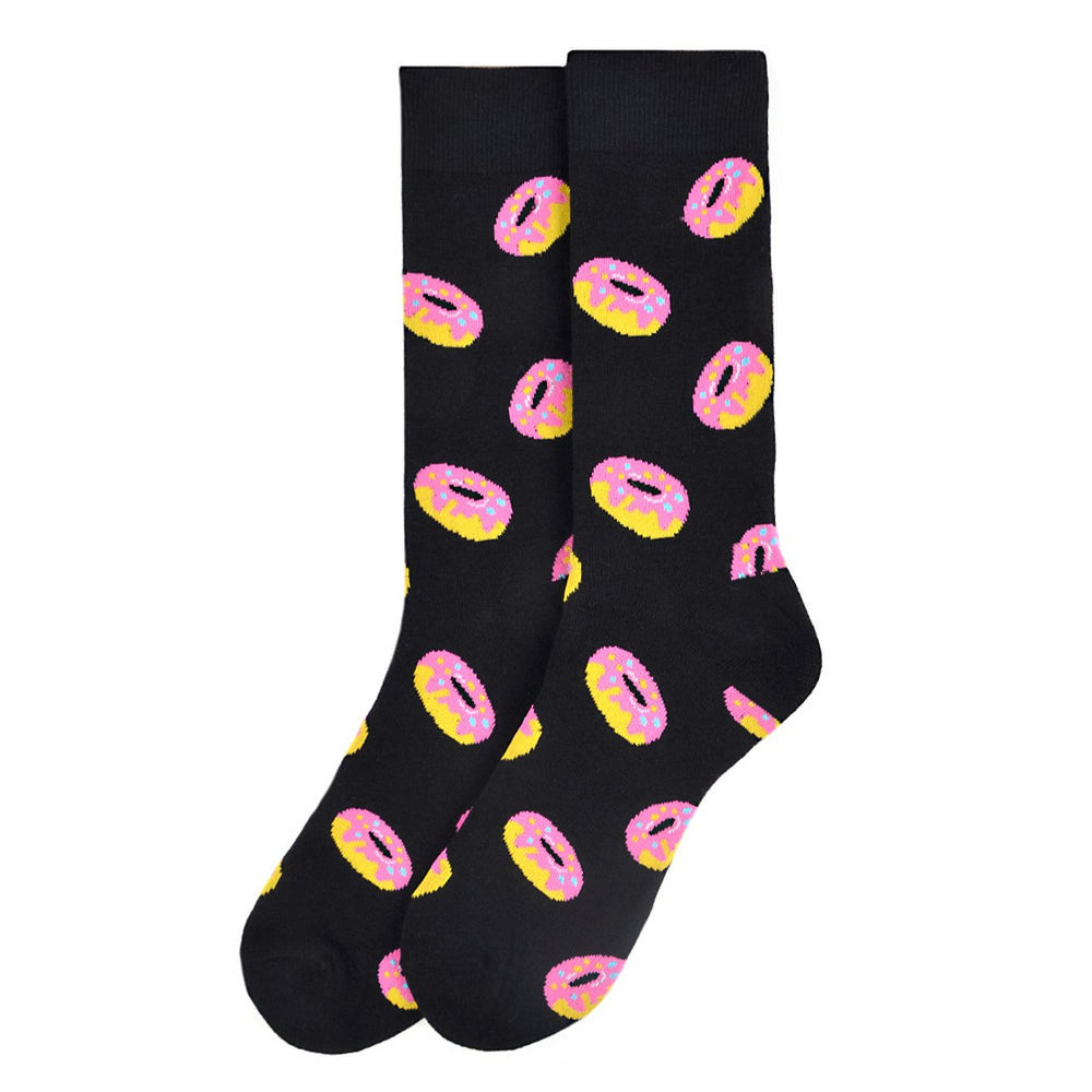 Fun Socks Mens Donut Novelty Socks Black and Pink Lovers Bakery Pastries Donuts Image 2