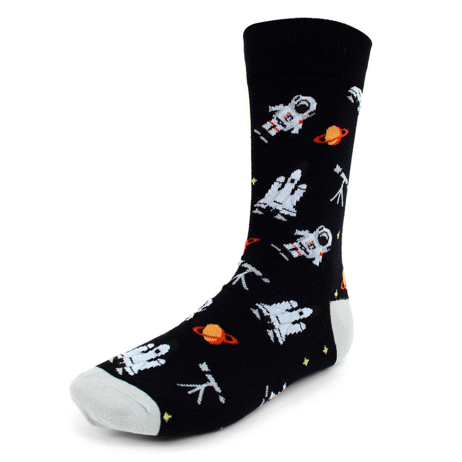 Mens Astronaut Novelty Socks Space Shuttle Rockets Black Dress Socks Image 1