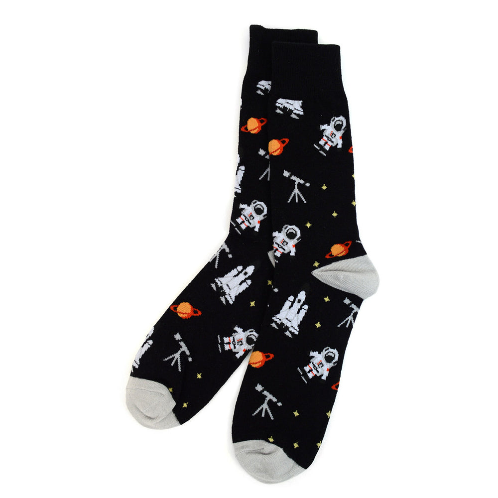 Mens Astronaut Novelty Socks Space Shuttle Rockets Black Dress Socks Image 2
