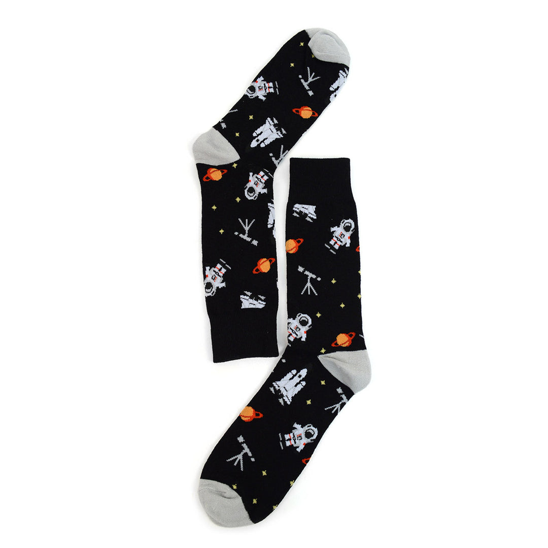Mens Astronaut Novelty Socks Space Shuttle Rockets Black Dress Socks Image 4