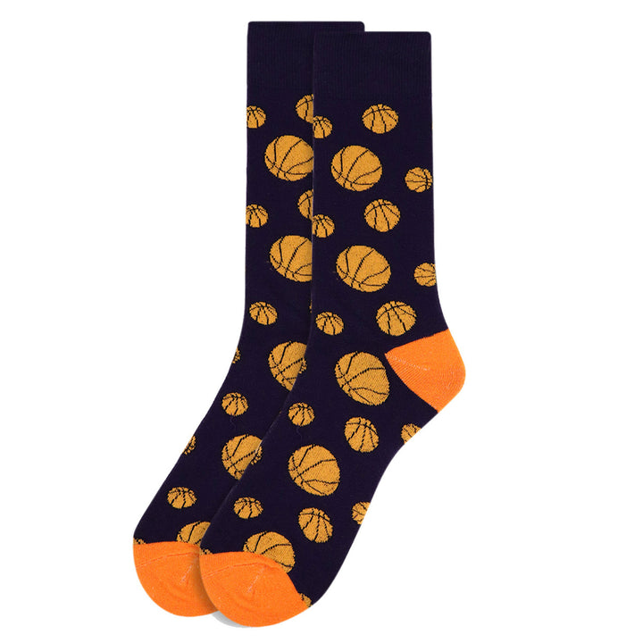 Mens Basketball Novelty Socks Mens Dress Socks Blue and Orange Hardwood Love Fun Socks Hoops Image 3