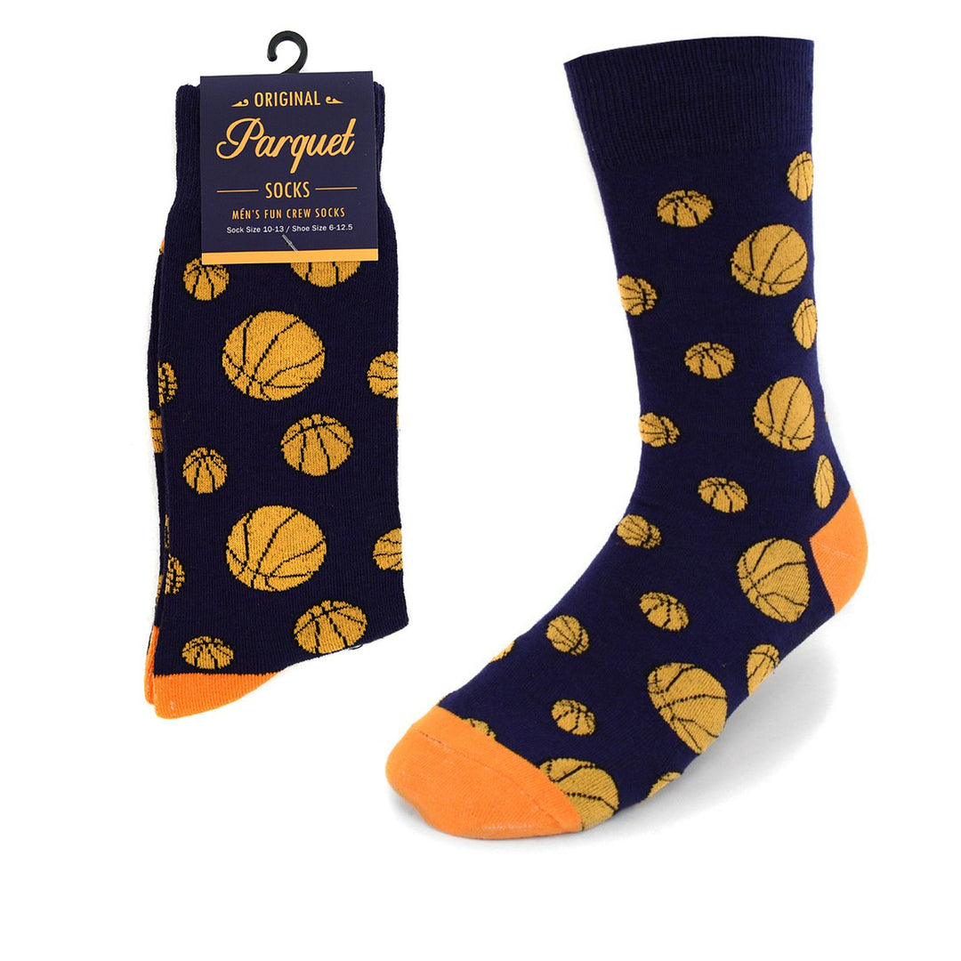Mens Basketball Novelty Socks Mens Dress Socks Blue and Orange Hardwood Love Fun Socks Hoops Image 4