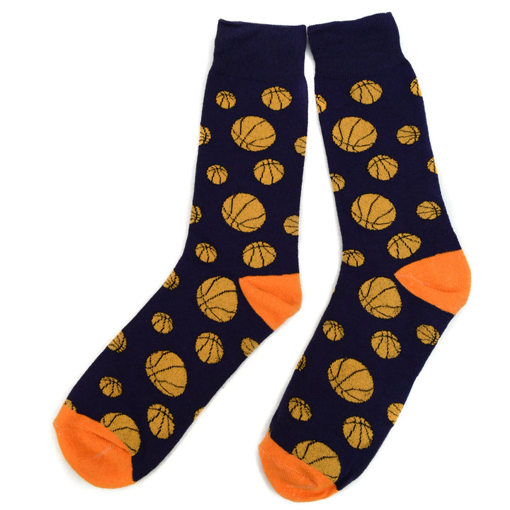 Mens Basketball Novelty Socks Mens Dress Socks Blue and Orange Hardwood Love Fun Socks Hoops Image 2