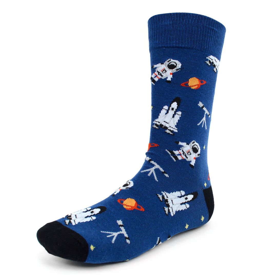 Mens Astronaut Novelty Socks Space Shuttle Rockets Blue Dress Socks Image 1