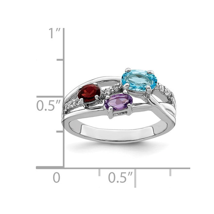 1.00 Carat (ctw) Blue Topaz, Garnet and Amethyst Ring in Sterling Silver Image 3
