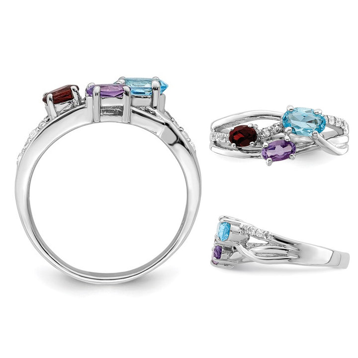 1.00 Carat (ctw) Blue Topaz, Garnet and Amethyst Ring in Sterling Silver Image 4