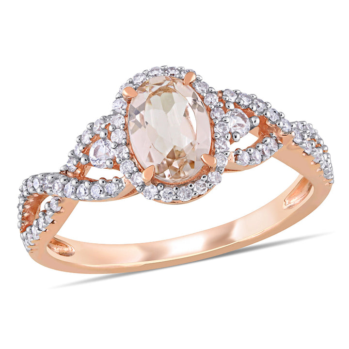 7/10 Carat (ctw) Morganite Crossover Ring in 10K Rose Pink Gold with Diamonds Image 1