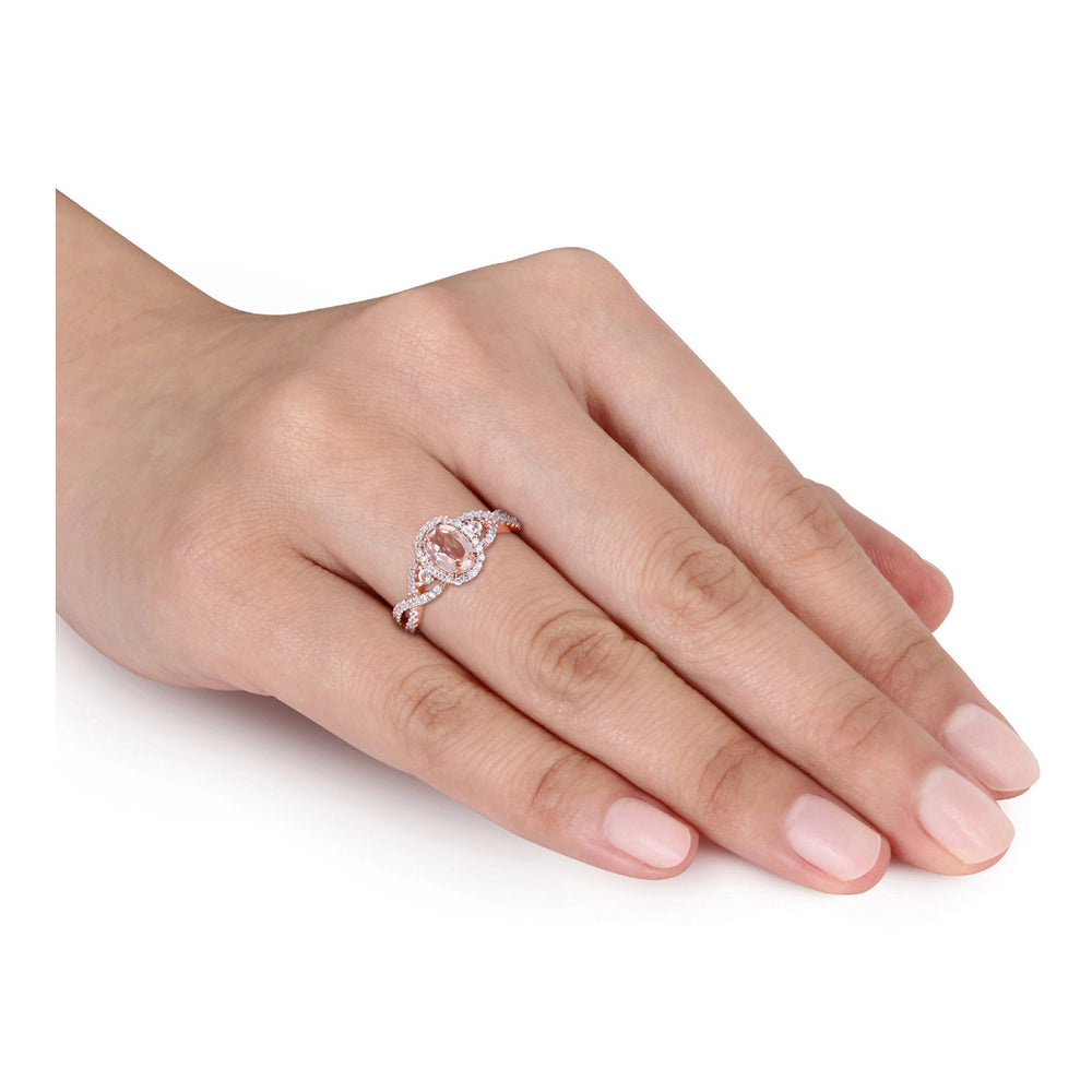 7/10 Carat (ctw) Morganite Crossover Ring in 10K Rose Pink Gold with Diamonds Image 2