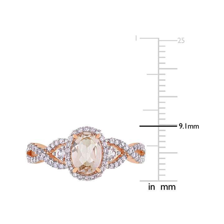 7/10 Carat (ctw) Morganite Crossover Ring in 10K Rose Pink Gold with Diamonds Image 3