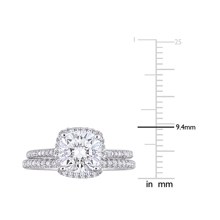 2.00 Carat (ctw) Lab-Created Cushion-Cut Moissanite Engagement Wedding Ring Set 14K White Gold with Diamonds Image 3