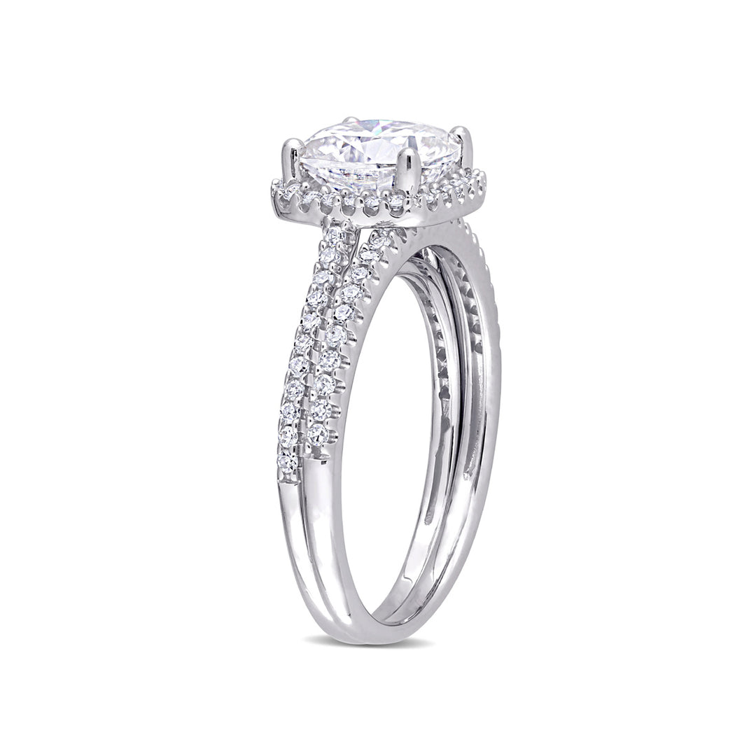 2.00 Carat (ctw) Lab-Created Cushion-Cut Moissanite Engagement Wedding Ring Set 14K White Gold with Diamonds Image 4