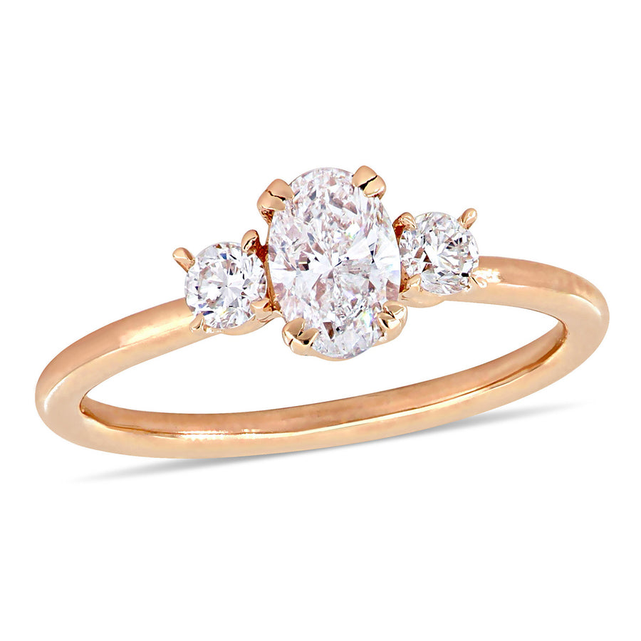 1.00 Carat (ctw H-I, I1-I2) Oval-Cut Three-Stone Diamond Engagement Ring in 14K Rose Gold Image 1