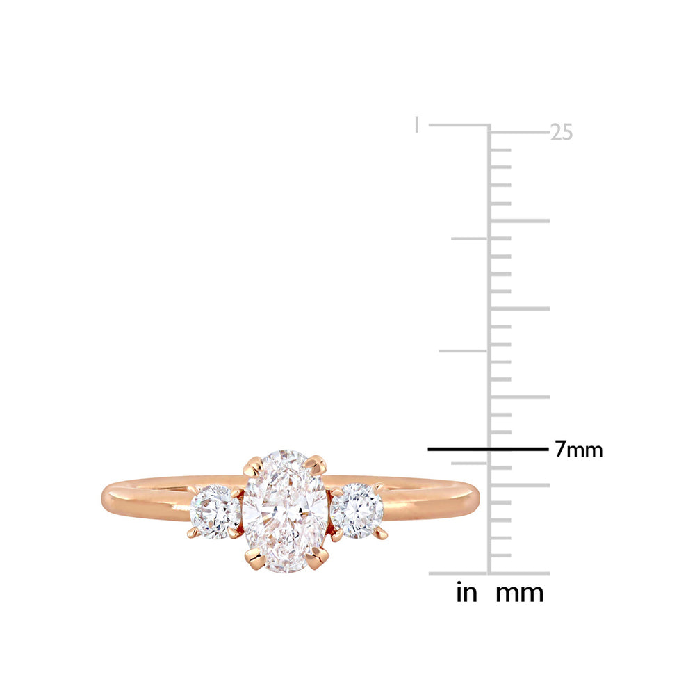 1.00 Carat (ctw H-I, I1-I2) Oval-Cut Three-Stone Diamond Engagement Ring in 14K Rose Gold Image 2