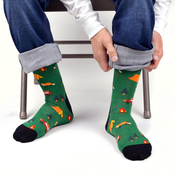 Men's Green Camping Novelty Socks Image 2