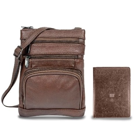 Leather Crossbody Bag with CDC Passport Holder- 5 Colors Image 1