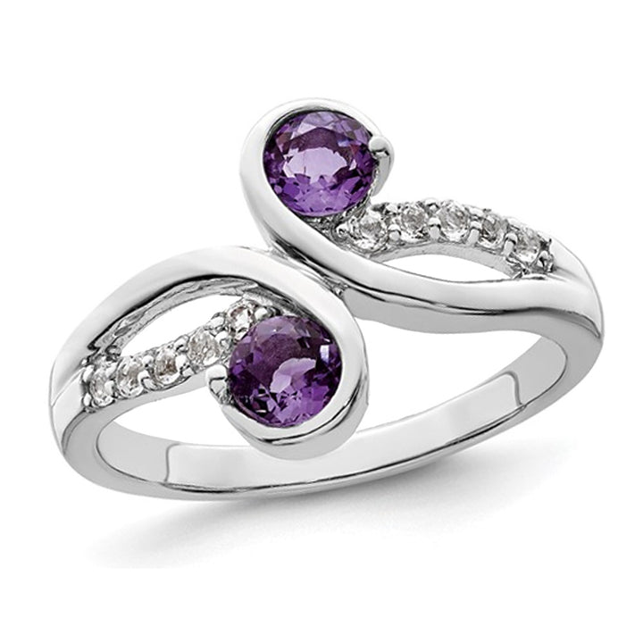7/10 Carat (ctw) Amethyst & White Topaz Ring in Sterling Silver Image 1