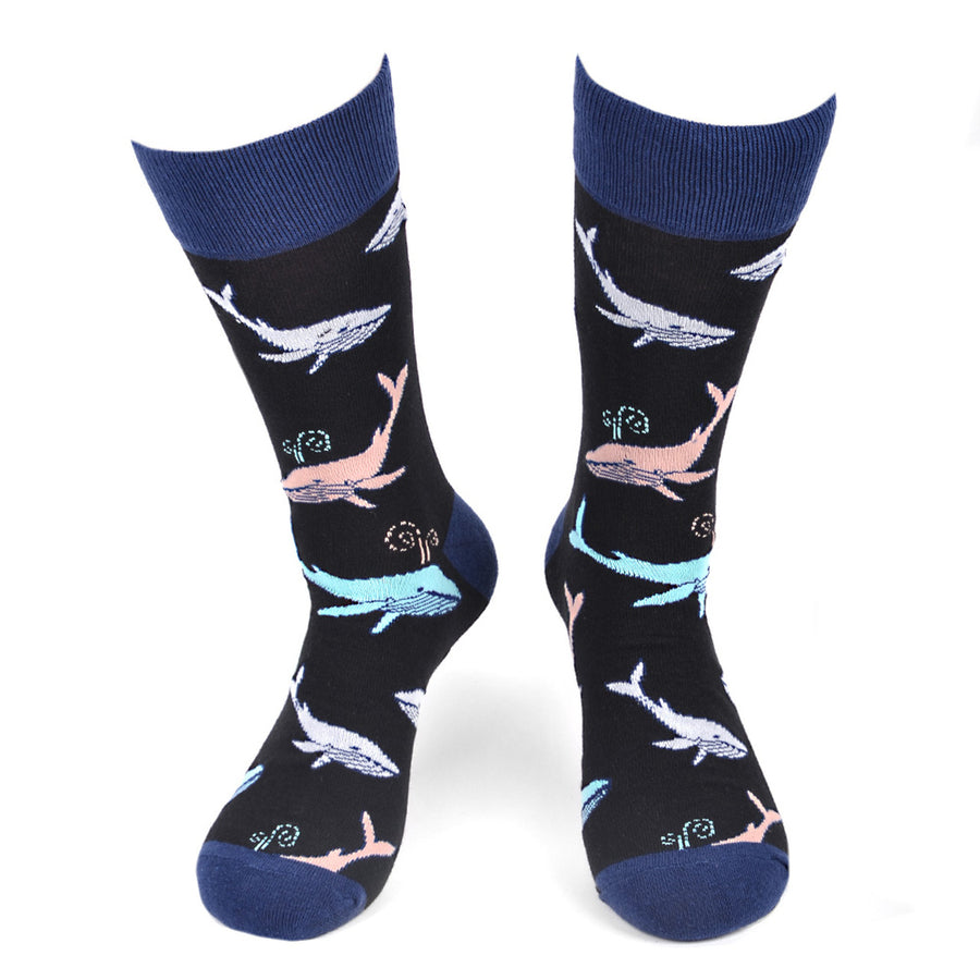Mens Whale Novelty Socks Dark Blue Black Fun Crazy Crew Socks Whale Lovers Ocean Socks Image 1