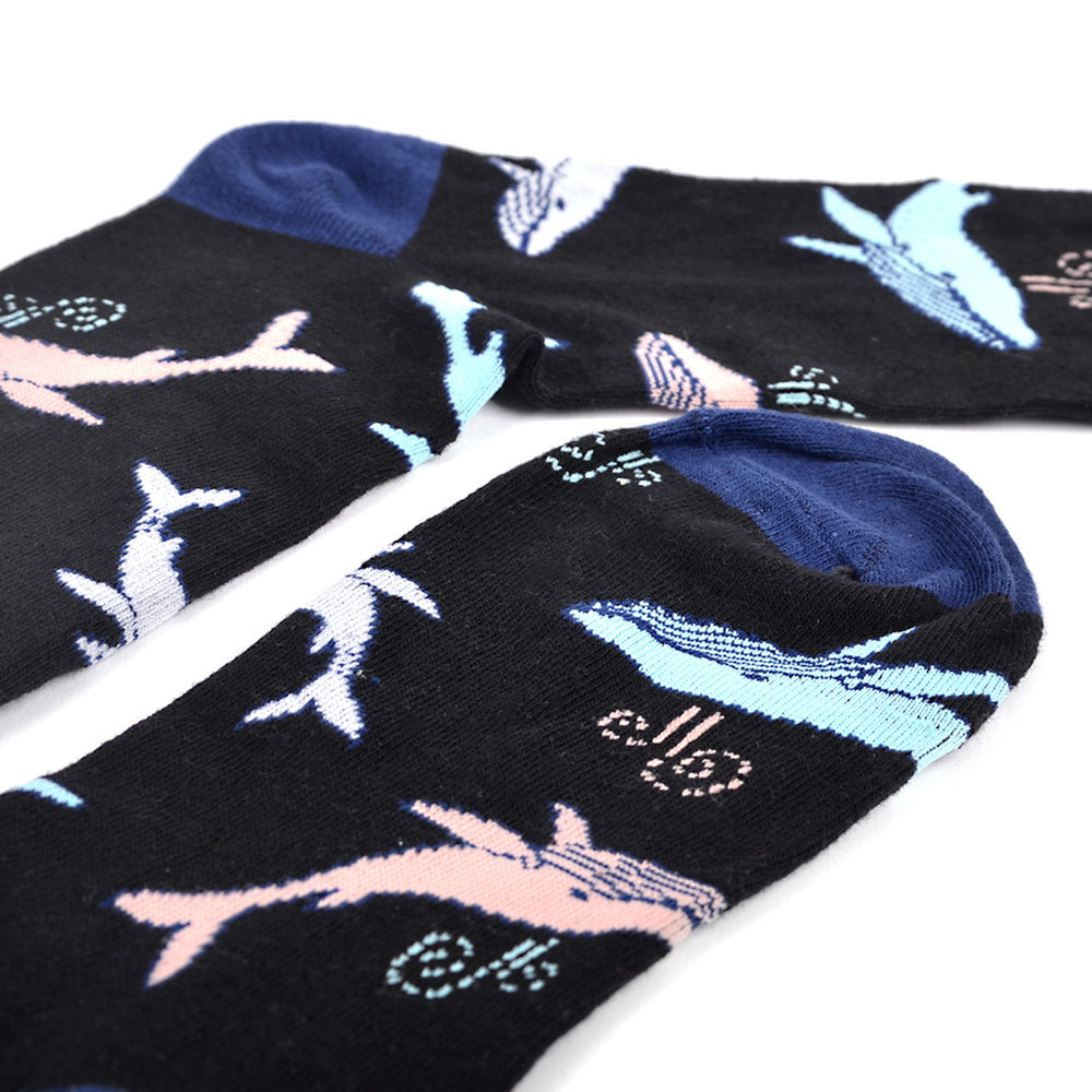Mens Whale Novelty Socks Dark Blue Black Fun Crazy Crew Socks Whale Lovers Ocean Socks Image 2