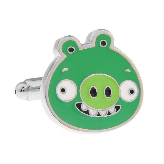Green Pig Cufflinks Fun Video Game Cuff Links Comes with Gift Box Image 3