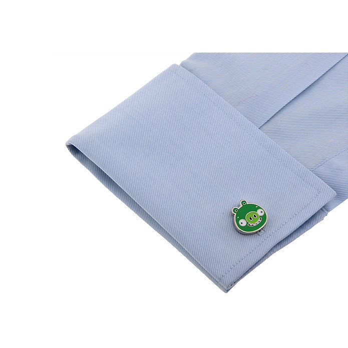 Green Pig Cufflinks Fun Video Game Cuff Links Comes with Gift Box Image 4