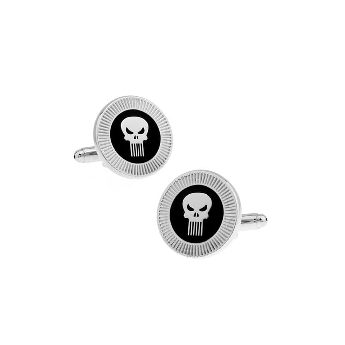 Punisher Skull  Cufflinks Gothic Skull Vigilante Silver Tone Unique Cuff Links Comes with Gift Box White Elephant Gifts Image 1