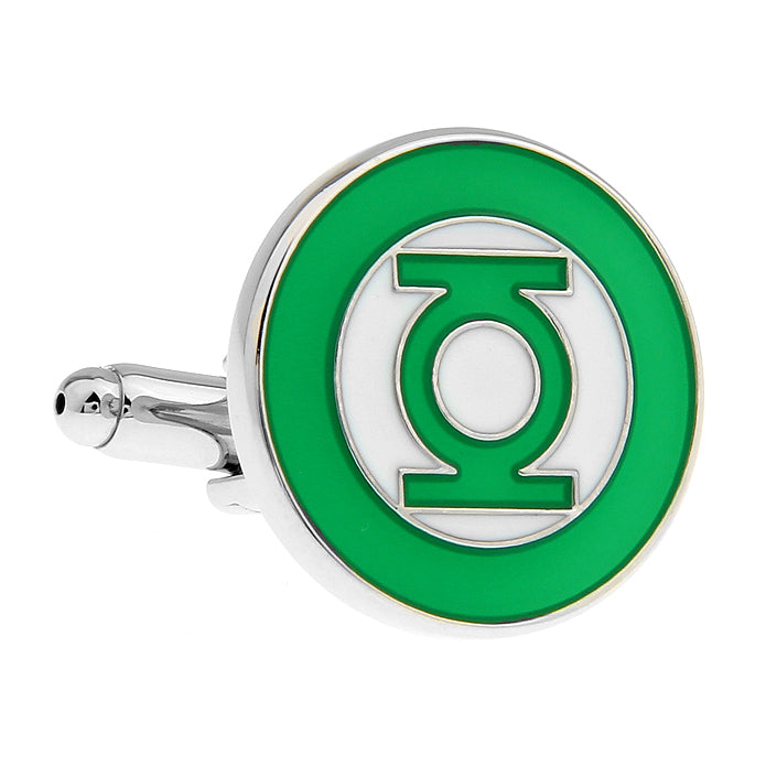 Green Lantern Cufflinks Superhero Green White Enamel Cuff Links Comes with Gift Box Image 3