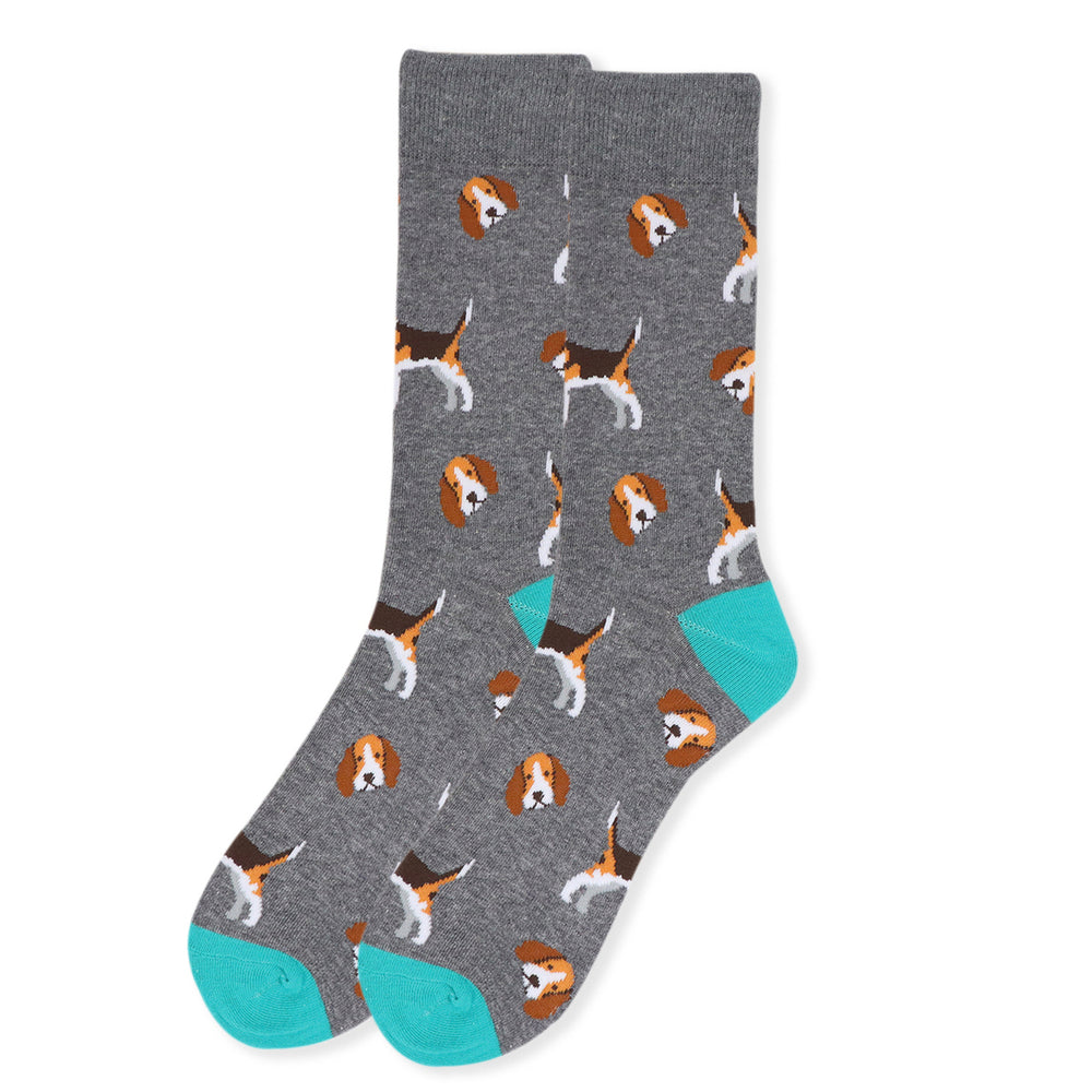 Mens Novelty Beagle Dog Socks Fun Dog Socks Crazy Wild Beagle Crew Socks Party Time Image 2