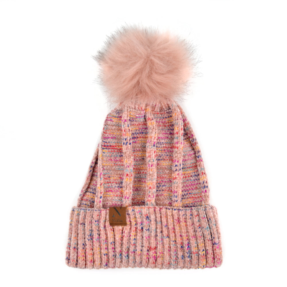 Pink Womens Extra Soft Multicolored Pom Pom Knit Winter Hat Image 2