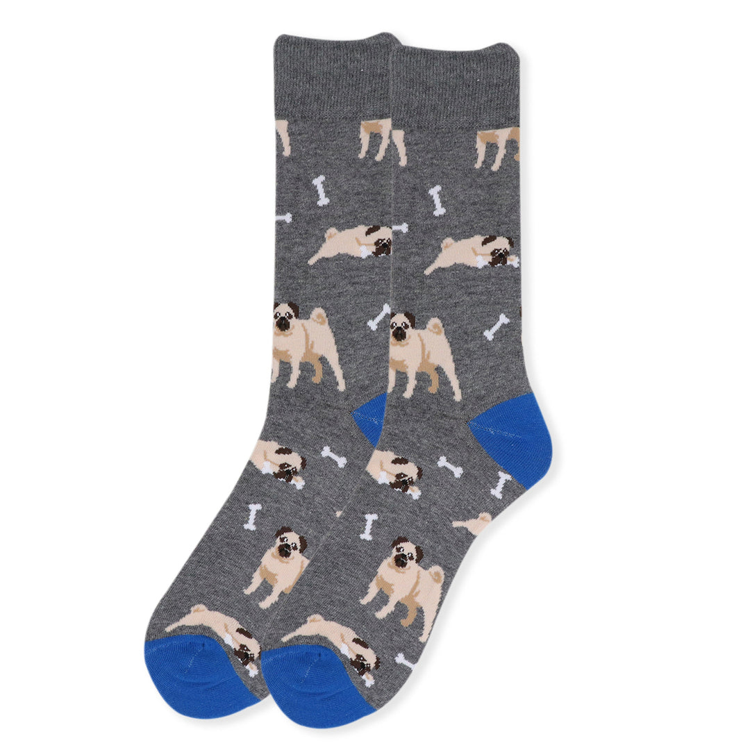 Men's Novelty Pug Dog Socks Fun Dog Socks Crazy Crew Socks Graphic Dog Socks Image 2