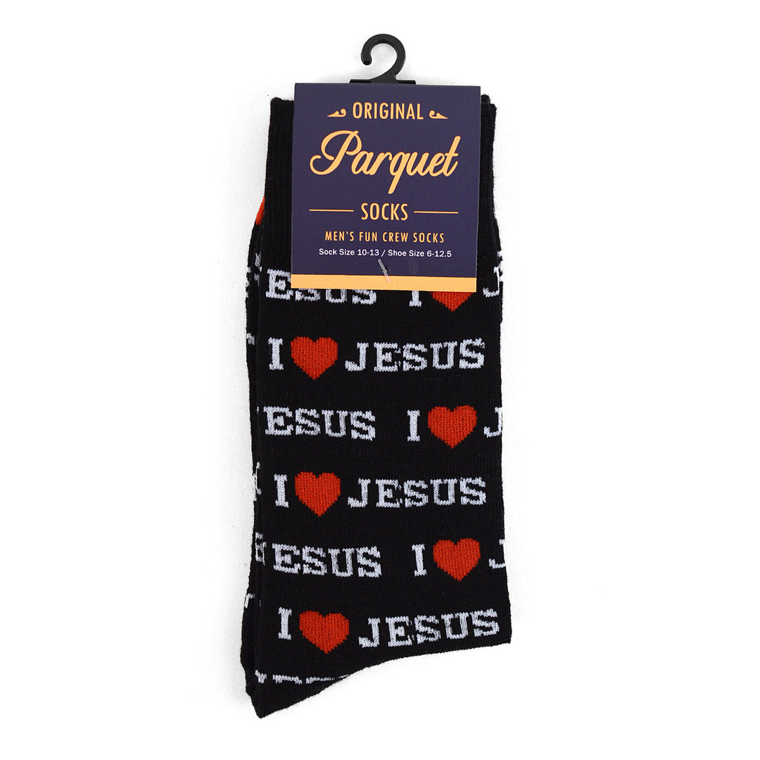 Mens "I Love Jesus" Novelty Socks Black Red Heart Socks Image 4