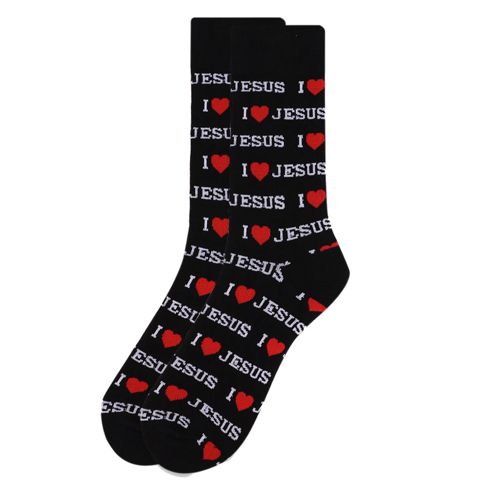 Mens "I Love Jesus" Novelty Socks Black Red Heart Socks Image 2