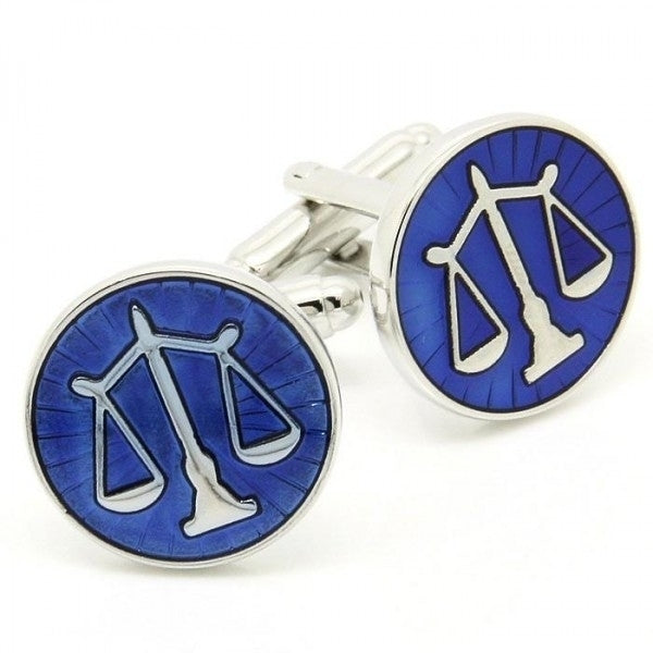 Scale of Justice Cufflinks Silver with Blue Enamel Cuff Links Lawyer Judge Law Student Law Clerk Comes with Gift Box Image 1