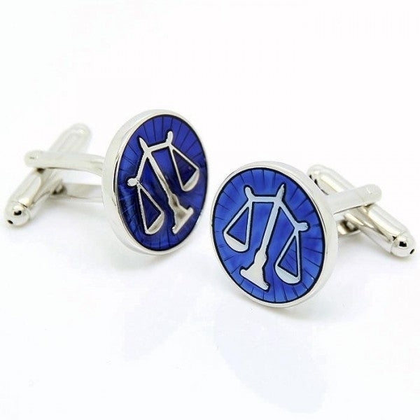 Scale of Justice Cufflinks Silver with Blue Enamel Cuff Links Lawyer Judge Law Student Law Clerk Comes with Gift Box Image 3