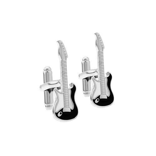 Guitar Cufflinks Electric Guitar Silver with Enamel Cuff Links Rock and Roll Musician Comes with Gift Box Image 1