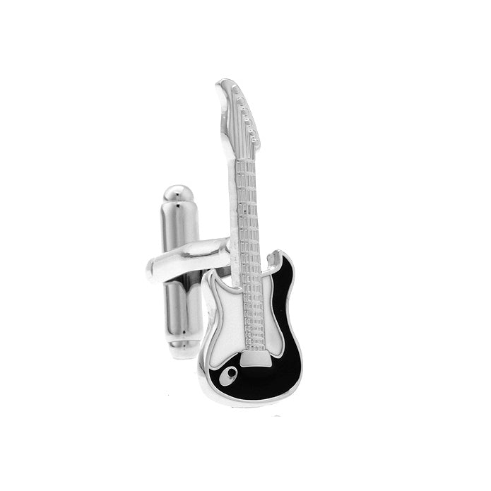Guitar Cufflinks Electric Guitar Silver with Enamel Cuff Links Rock and Roll Musician Comes with Gift Box Image 3