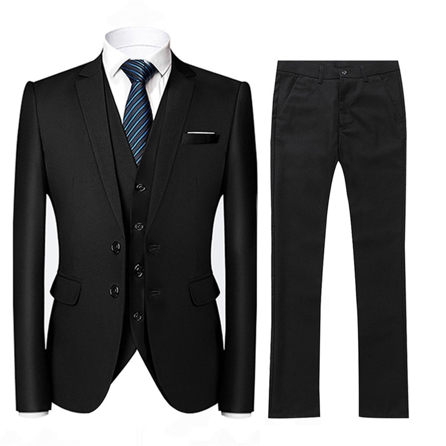 Men Suits 3 Piece Dress Suit Elegant Slim Fit Solid Color Autumn Wedding Formal Jacket and Vest and Pants Image 1