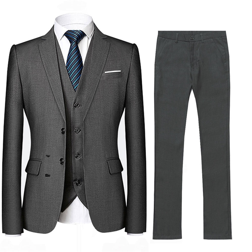 Men Suits 3 Piece Dress Suit Elegant Slim Fit Solid Color Autumn Wedding Formal Jacket and Vest and Pants Image 2