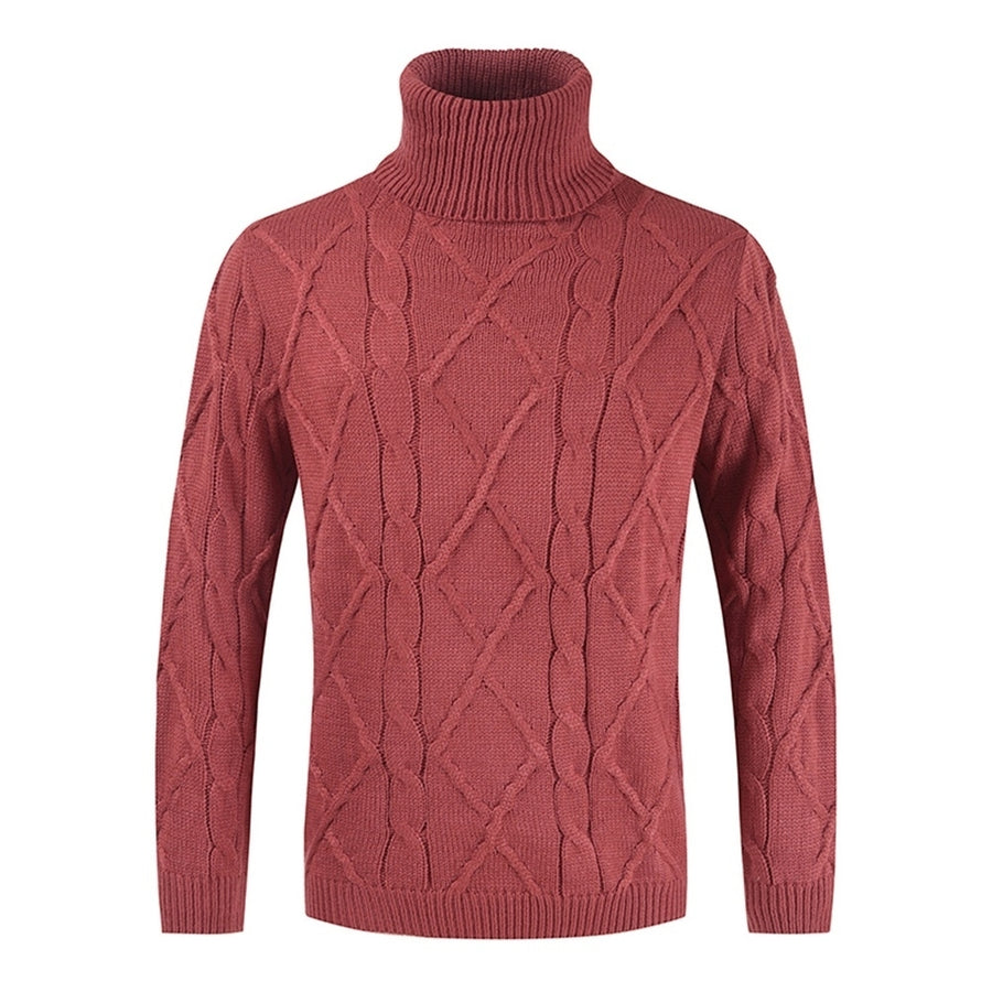 Mens Turtleneck Sweater Long Sleeve Knitted Pullover Slim Fit Casual Sweatershirt Cable Solid Color Image 1